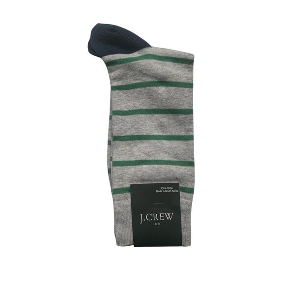 J.Crew Heather Gray Green Stripe Crew Socks Cotton Blend One Size New - Picture 1 of 2